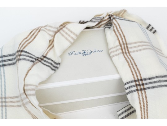 Mark & Graham Ivory, Grey And Tan Plaid Fringed Cashmere Scarf, With Box