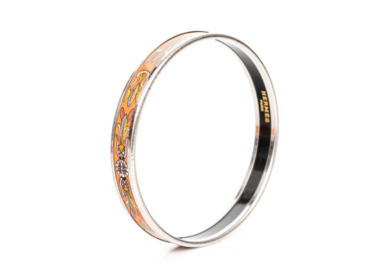 Hermès Orange, Grey And Brown Toned Slip On Bangle Bracelet, With Box