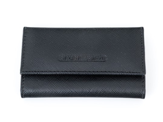 Giogio Armani Black Saffiano Leather Key Holder, Boxed