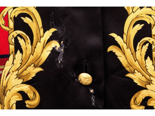 Escada Vintage Red, Black And Gold Scottish Plaid Silk Blouse, Size 40