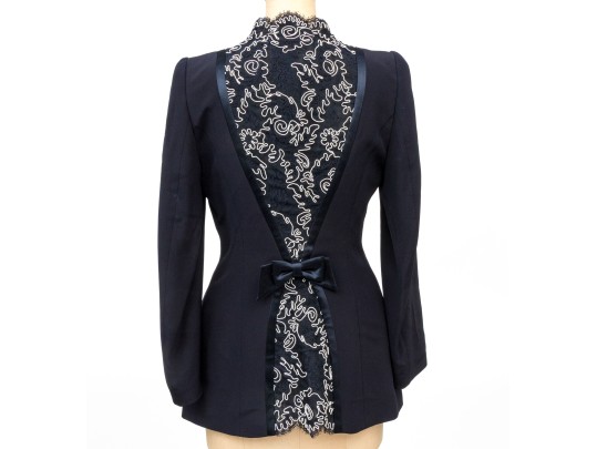 Escada Couture Fabulous Black And White Vintage Lace Paneled Blazer, Size 36