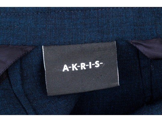 Akris Blackish Blue Wool Mandarin Collared Skirt Suit, Size 10