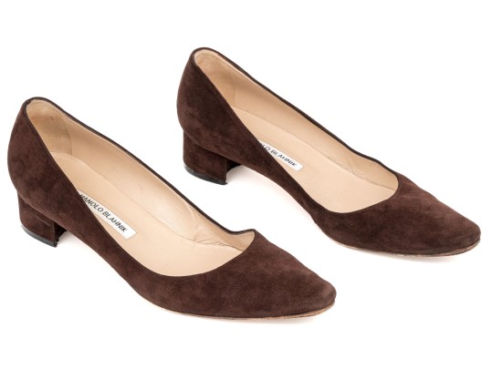 Manolo Blahnik Classic Block Heel Brown Suede Pump, Size 42