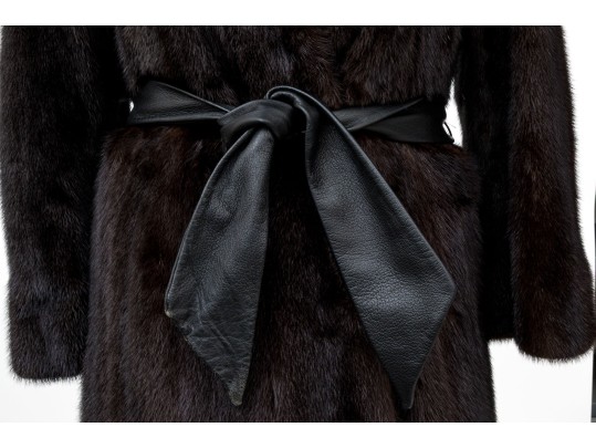 Striking Dark Brown Collared And Bellted Long Fur Coat