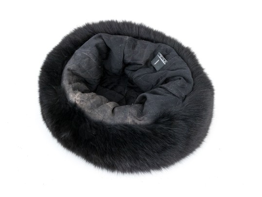 Saks Fifth Avenue Black Knit And Fur Trimmed Hat