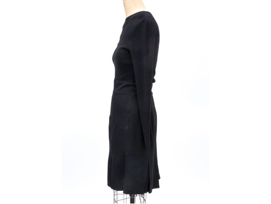 Valentino Miss V. Black Wool Knit And Pleated Long Sleeved Dress