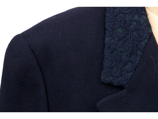 Escada Elements Vintage Navy Blue Lace Paneled Jacket And Dress Suit, Size 40