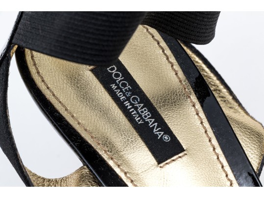 Dolce & Gabbana Striking Vero Cucio Black Patent Leather And Elastic Stilettos, Size 40