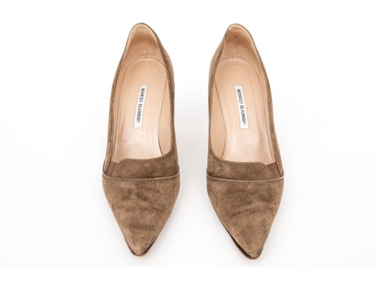 Manolo Blahnik Brownish Tan Suede Pumps, Size 41 1/2