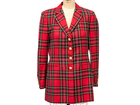 Escada By Margaretha Ley Fun Vintage Red Plaid Button Front Blazer, Size 40