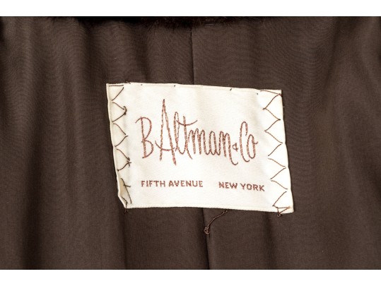 B. Altman Beautiful Vintage Collared Long Brown Mink Fur Coat, With Pockets