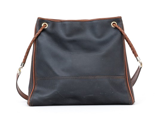 Bottega Veneta Black Canvas And Brown Leather Tote Style Shoulder Bag