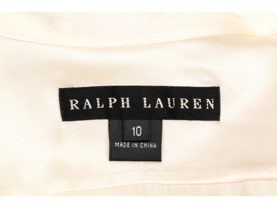 Ralph Lauren Black Label Lovely Ivory Silk Tuxedo Motif Blouse, Size 10