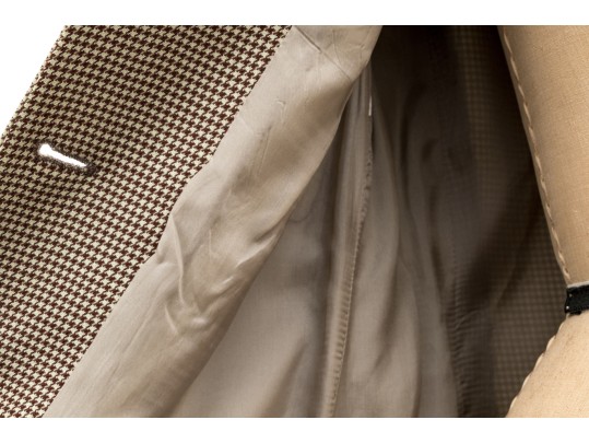 Giorgio Armani Classico Tan And Brown Houndstooth Three Button Blazer, No Size Tag