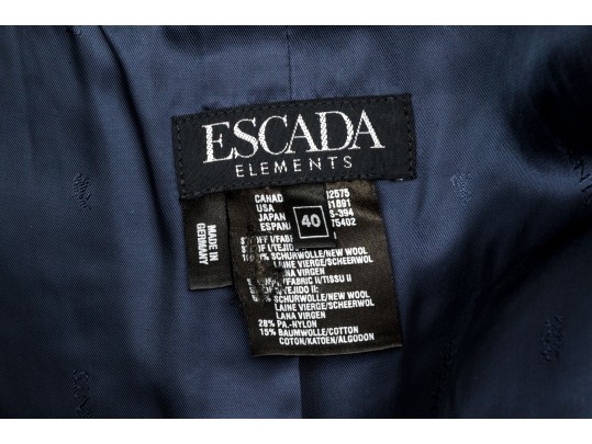 Escada Elements Vintage Navy Blue Lace Paneled Jacket And Dress Suit, Size 40