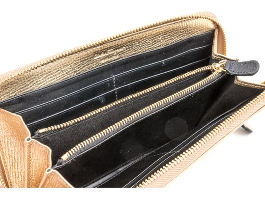 Ferragamo Striking Gold Metallic Leather Zip Wallet