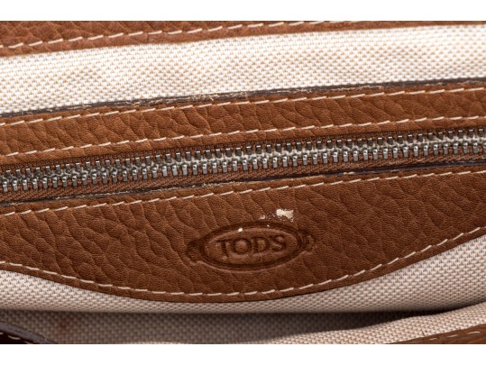 Tods Brown Pebbled Leather Top Handled Tote Bag