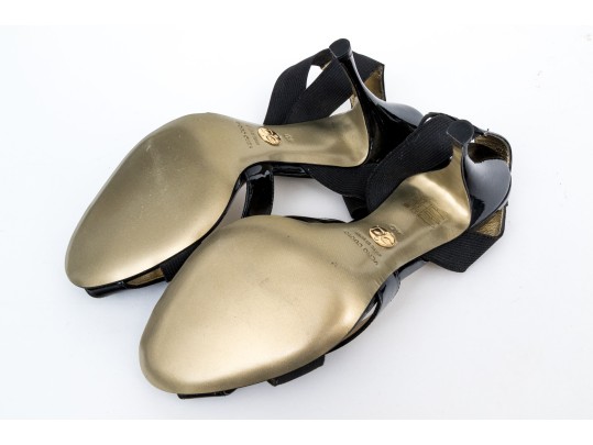 Dolce & Gabbana Striking Vero Cucio Black Patent Leather And Elastic Stilettos, Size 40