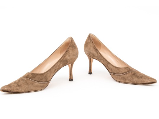 Manolo Blahnik Brownish Tan Suede Pumps, Size 41 1/2