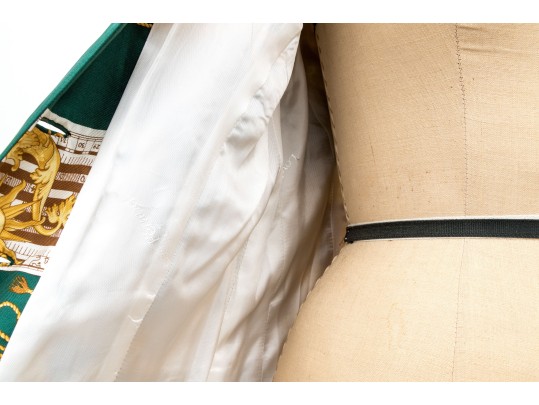 Louis Feraud Fabulous Green, Gold And White Ornate Silk Blazer, Size 12