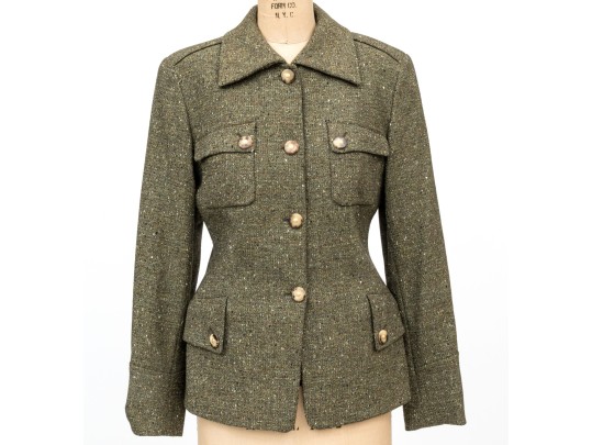 Escada Elements Green Tone Wool Button Front Blazer, Size 40