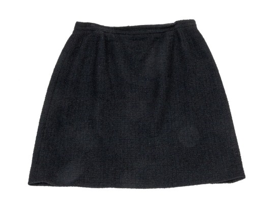 Chanel Boutique Vintage Black Wool And Silk Boucle Jacket And Skirt Suit, Size 44