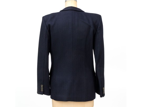 Giorgio Armani Vintage Black Label Blue Black Wool Herringbone Button Front Blazer, Size 42