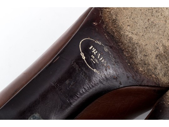 Prada Unique Brown Embroidered Leather Pumps, Size 41