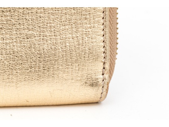 Ferragamo Striking Gold Metallic Leather Zip Wallet