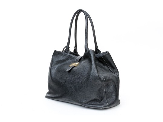 Courage B. Black Pebbled Leather Top Handled Tote Bag