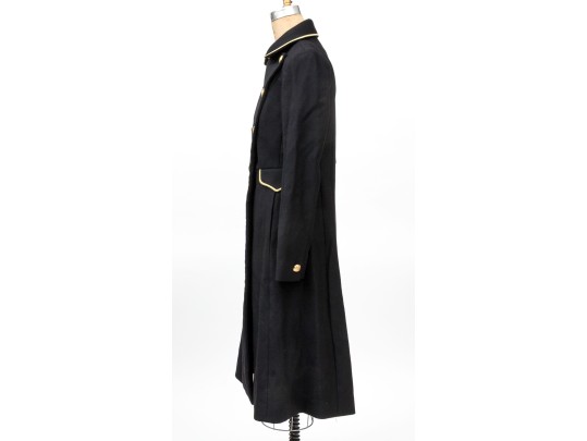 Ralph Lauren Black Wool Double Breasted Gold Trimmed Long Blazer/Coat, Size S
