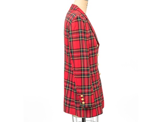 Escada By Margaretha Ley Fun Vintage Red Plaid Button Front Blazer, Size 40