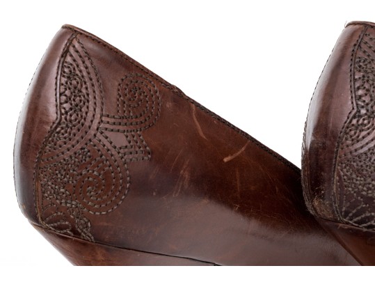 Prada Unique Brown Embroidered Leather Pumps, Size 41