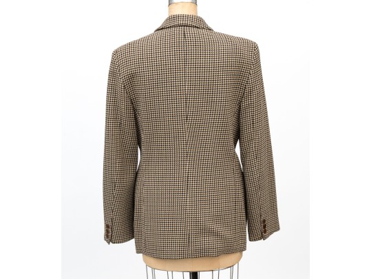 Giorgio Armani Classico Black, Brown And Tan Large Houndstooth Button Front Blazer, Size 42