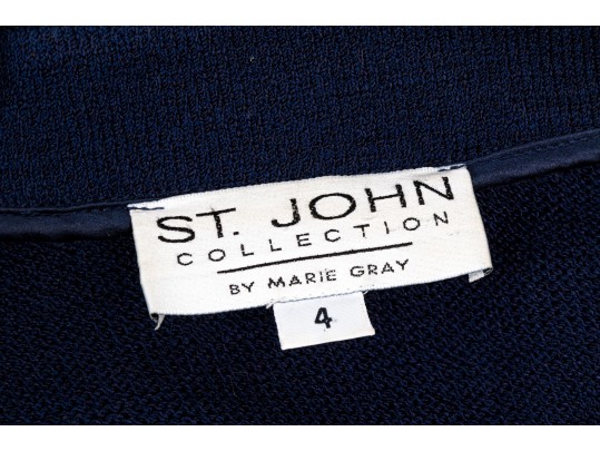 St. John Collection Navy Blue Button Front Long Knit Blazer, Size 4