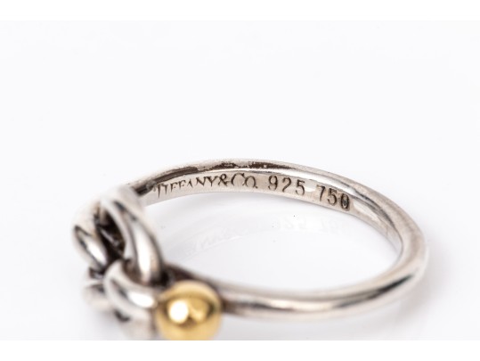 Tiffany & Co. Sterling Silver And 18k Striking Knot And Ball Style Ring, Size 6.75-