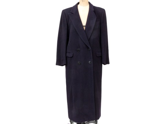 Louis For Women Vintage Blue Cashmere Double Breasted Oversized Long Overcoat, Size 44