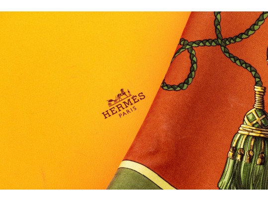 Hermes Classic Key Motif Green And Brown Toned Silk Scarf, With Box