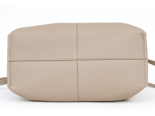 Polène Numéro Neuf Mini Taupe Pebbled Leather Top Handled Tote Bag