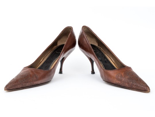 Prada Unique Brown Embroidered Leather Pumps, Size 41