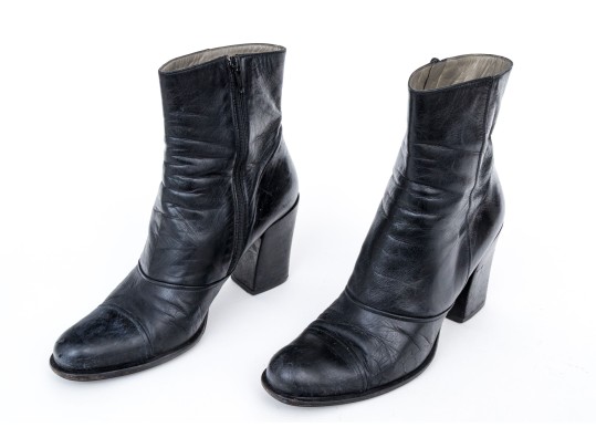 Prada Black Leather Chunky Heeled Zip Up Ankle Boots, Size 40