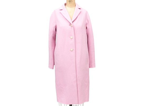 St. John Long Pink Wool Button Front Blazer/Coat, Size S