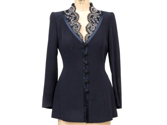 Escada Couture Fabulous Black And White Vintage Lace Paneled Blazer, Size 36