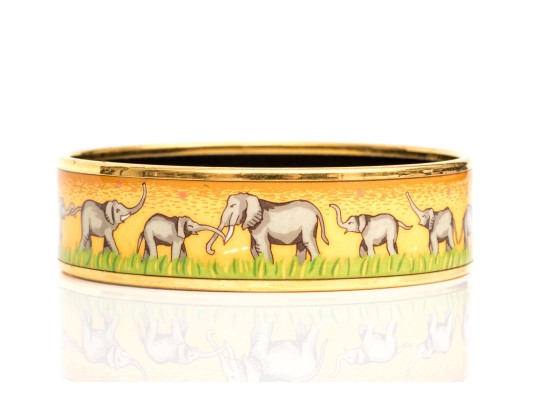 Hermès Striking Orange Toned Elephant Motif Bangle Bracelet, Please See Sizing Note