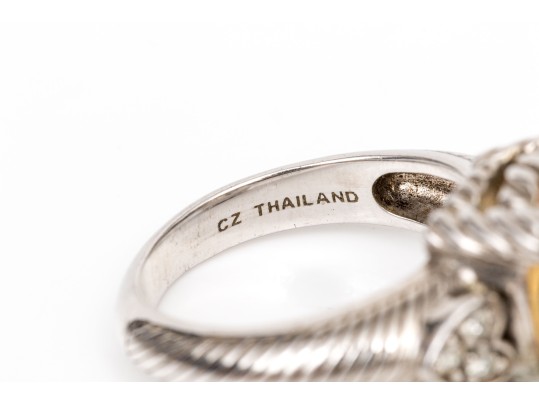 Judith Ripka Sterling Silver Checkerboard Oval Citrine And Cz Ring, Size 7