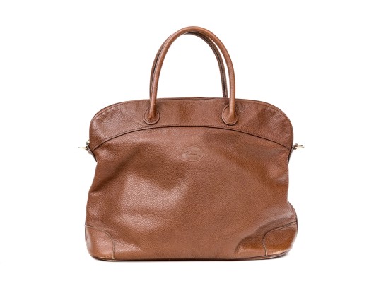 Longchamp Brown Pebbled Leather Top Handled Tote Bag