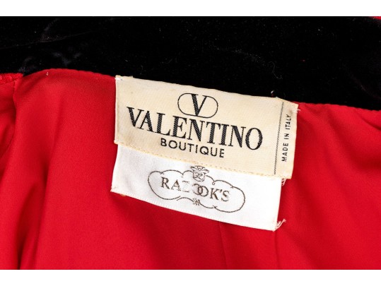 Valentino Boutique Long Red Windowpane Style Jacket With Velvet Collar And Belt, No Size Tag