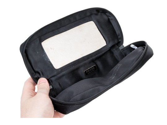 Prada Beautiful Black Silk Zip Top Cosmetics Bag, Authenticated