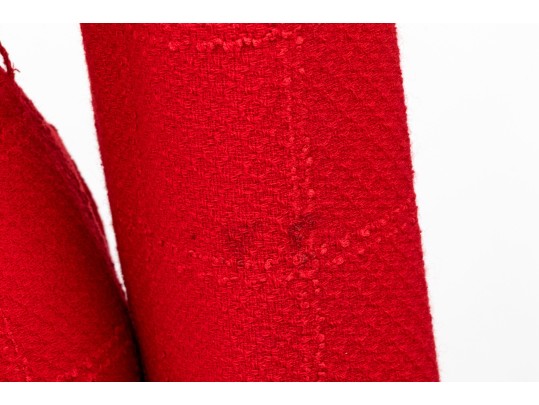 Valentino Boutique Long Red Windowpane Style Jacket With Velvet Collar And Belt, No Size Tag