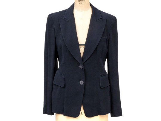 Donna Karan Vintage Classic Blue Wool Button Front Blazer, Size 8